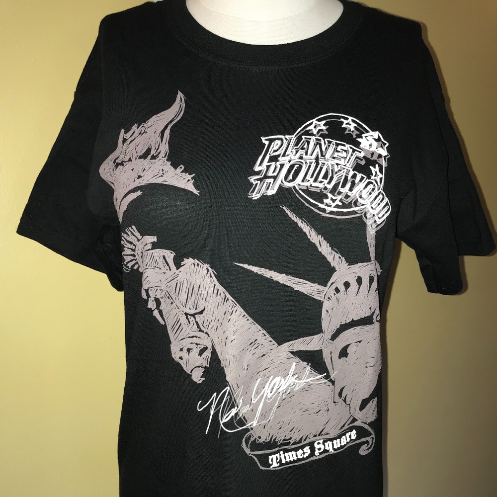 Planet Hollywood Statue of Liberty New York Times Square Black T Shirt NEW NWT